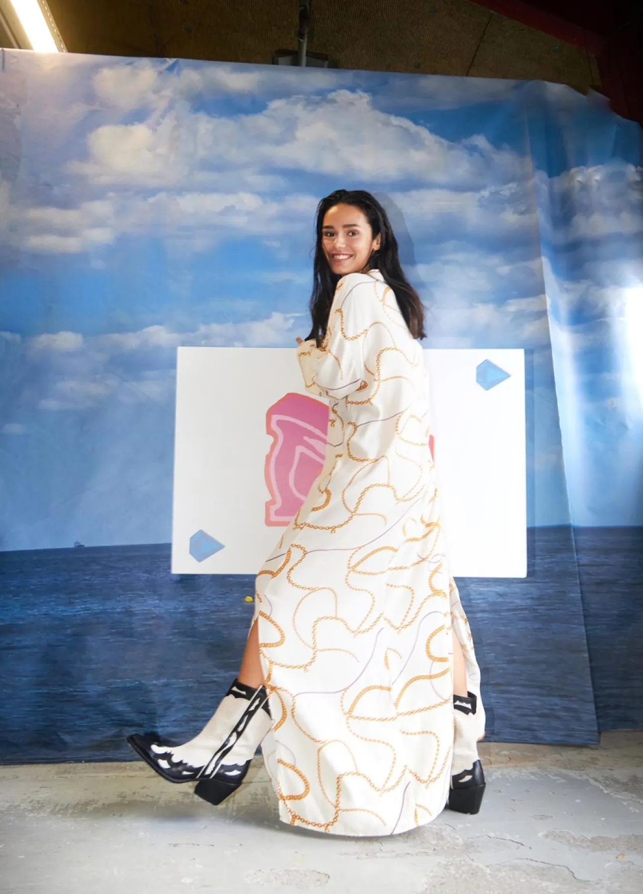Kvinde Coster Copenhagen Kjoler^Lang Skjortekjole M. Chain Print